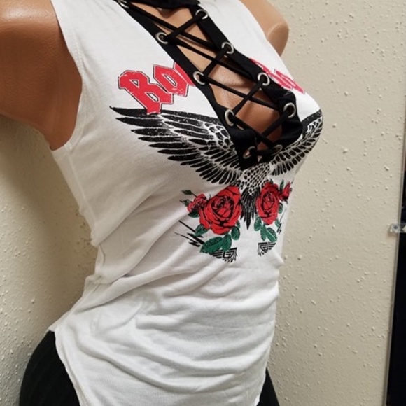 Sexy ROCK N ROLL style tattoo corset front top - Picture 5 of 8